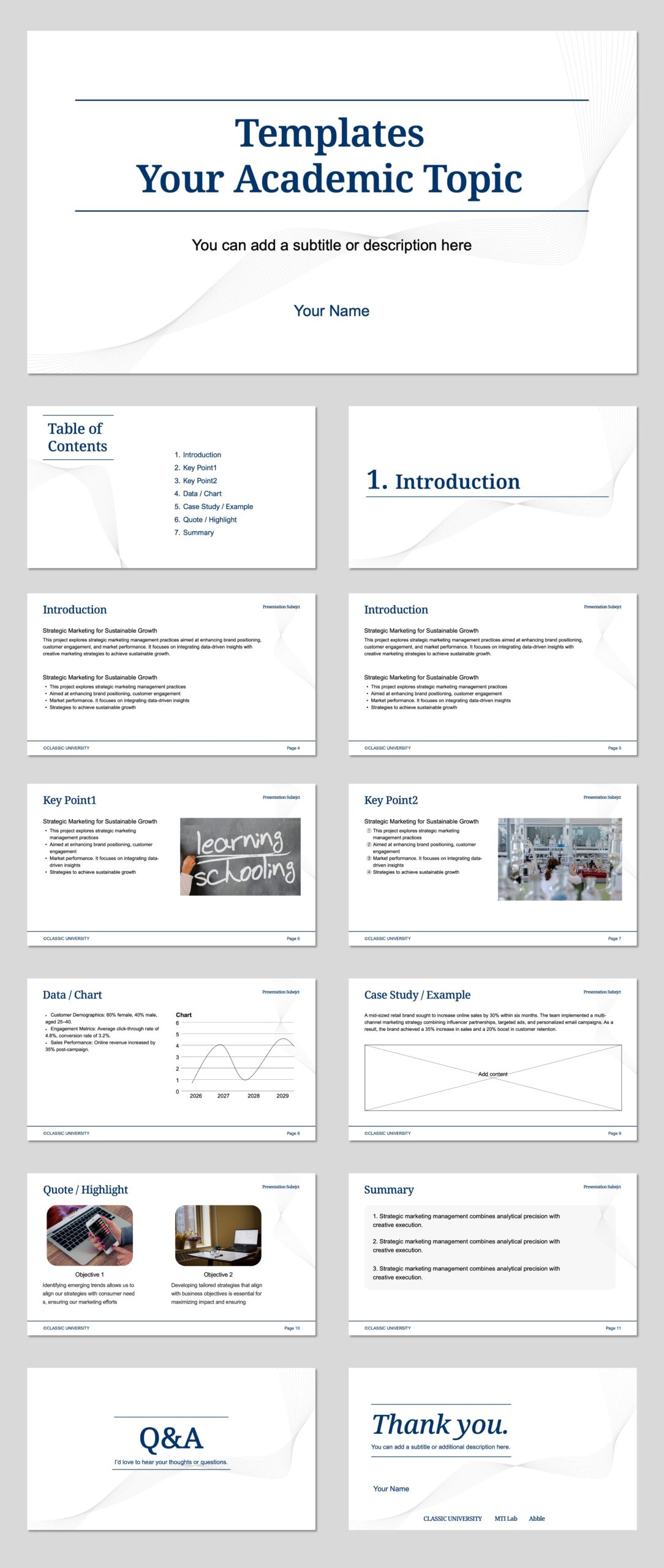 Free Classic Blue Academic Presentation PowerPoint Template and Google Slides