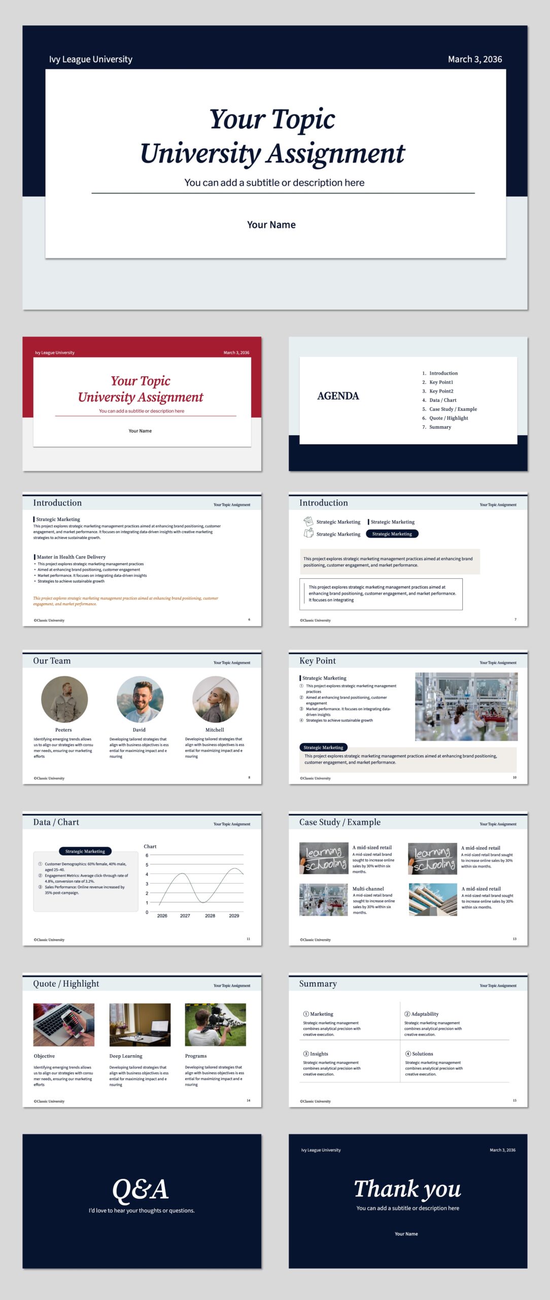 Navy Classic University Assignment Presentation(17 Slides) - SlidesLib